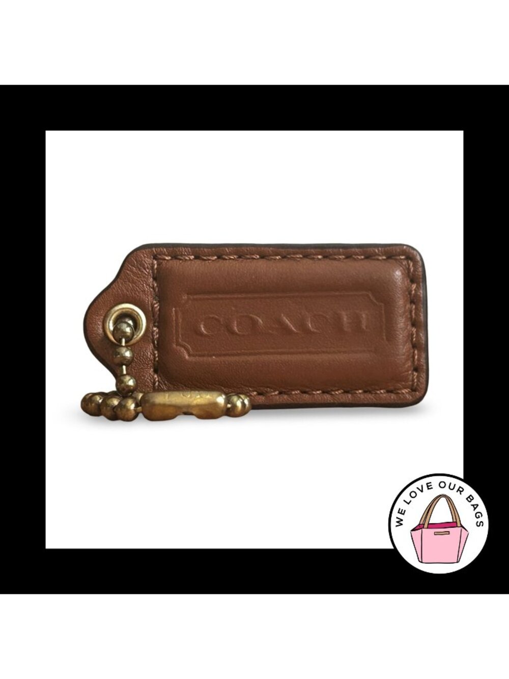 COACH HANG TAG 2" Brown Smooth Leather Bag Charm Keychain Fob Brass Medium